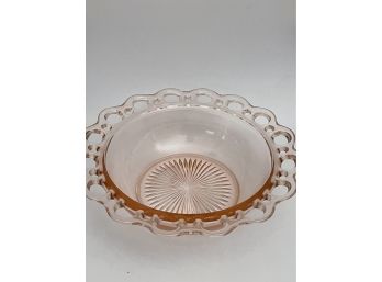 Vintage Anchor Hocking Lace Trim Pink Depression Glass Bowl
