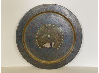 A Decorative Peak Cock Tin Plate With A Hanger On Back