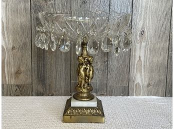 Stunning Center Crystal Bowl With Spelter Cast Cherub Base