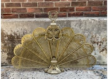 Victorian Style Art Deco Brass Peacock Fireplace Folding Screen