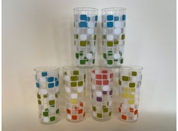 Six Vintage Retro Geometric Square Tumbler Glasses