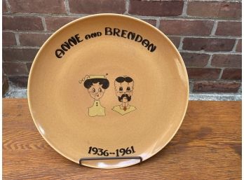 Large Russel Wright Charger With Rare Hand Painted Illustration