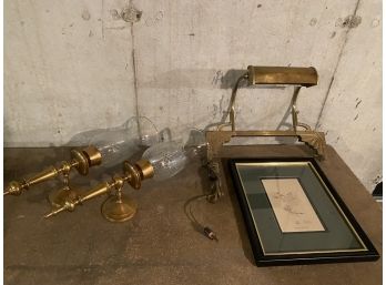 Vintage Brass Over Painting Lamp, Candle Sconces, Floral Painting