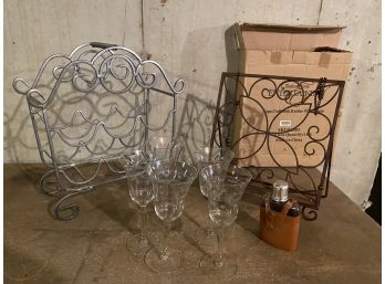 Taste Of Home Recipe Holder, Metal Wine Rack Flask, And Glasses
