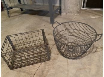 Vintage Clamming Basket, Vintage Metal Milk Carrier