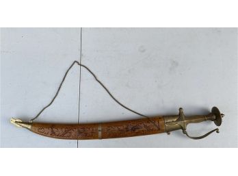Brass Grip Sword With Hand Carved Scabbard