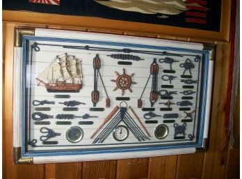 Decorative Nautical Thermometer, Clock & Barometer W/ Knot  Display