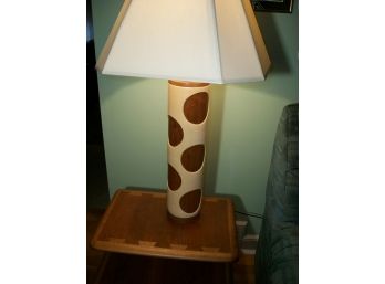 Stunning Pair Vintage Leather & Teak 'Polka Dot' Lamps - Very Heavy W/ Shades