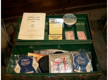 Vintage Tackle / FIshing Box - Two Kalahatch Reels Plus 1951 Fishing Licenses