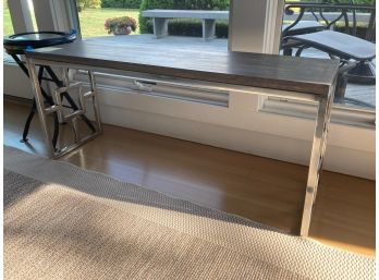 Bench: Silver Legs And Dark Wooden Top