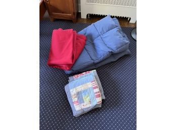 Queen Sized Down Comforter, Synthetic Blanket And 2 Euro Shams