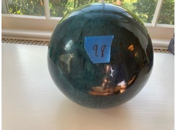 Blue Ceramic Orb Or Ball, Standing On A Flat Foot