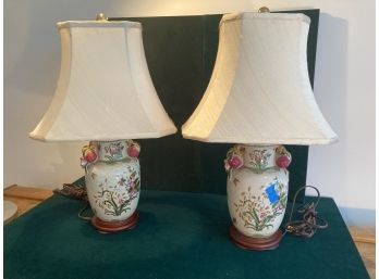 Pair Of Exquisite Lamps With Silk Shades