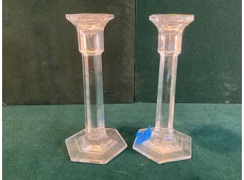 Pair Of Miller Rogaska Candlesticks.  Approximately 8” Tall.