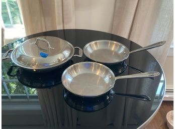 All Clad Pots And Pans: 3 Skillets With 1 Lid