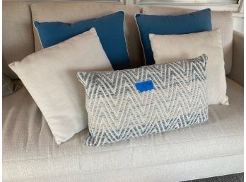 Five Pillows Coordinating Blue And Cream