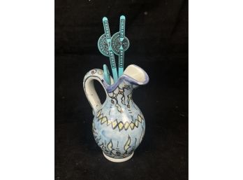 Small Ceramic Pitcher With Drink Stirrers