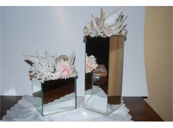 Pair Of Mirrored Decorative Vases With Seashells