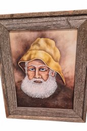 Painted Portrait Of A Fisherman In Rustic Wood Frame