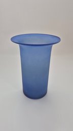 Frosted Blue Glass Vase With Flared Rim