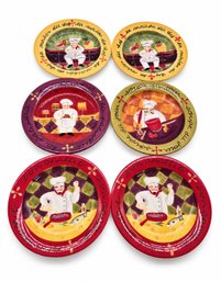 Colorful French Chef Ceramic Plates - Set Of 6