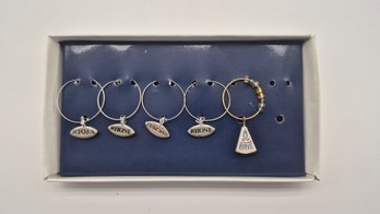 Wine Glass Charms With Wine Region & Brie Designs - Set Of 5