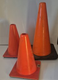 Set Of 3 Orange Traffic & Training Cones  Two 12' And One 18.5'