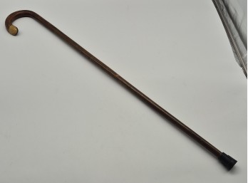 Dark Wood Crook-Handle Walking Cane With Decorative End Cap, 36 Inches