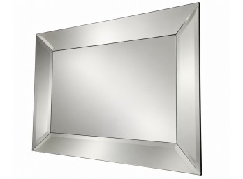 Rectangular Wall Mirror With Wide Beveled Mirrored Border - 42 Inches