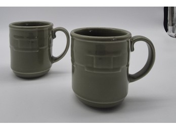 Pair Of Longaberger Sage Green Pottery Coffee Mugs, Made In USA