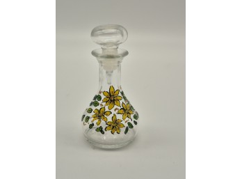Yellow Floral Glass Cruet With Stopper