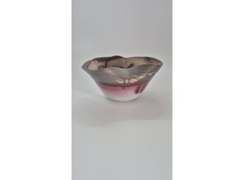 Multicolor Glazed Pottery Bowl With Wavy Rim