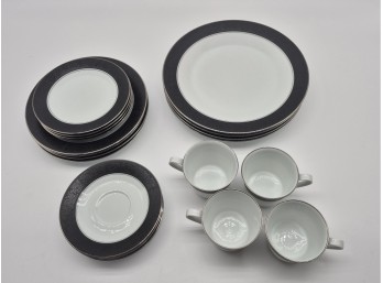 Noritake Mirano 6878 China Dinnerware With Black Floral Bands - 20 Pieces