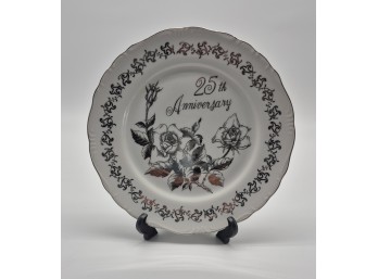 Royal Crown Arnart 25th Anniversary Rose Plate With Display Stand