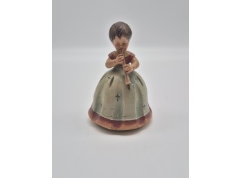 Girl Playing Recorder Figurine In Green & Burgundy Dress  - 5 Inches