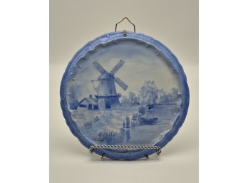 Blue & White Windmill Scenic Decorative Plate With Wall Hanger