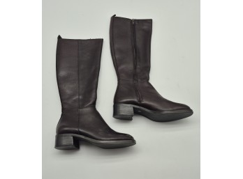 Dark Brown Leather Tall Zip Boots With Nine West Box Size 6.5M