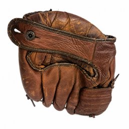 Vintage Brown Leather Baseball Glove  Well-Worn Sporting Collectible