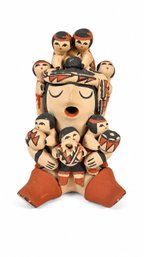 Signed Mary E. Toya Jemez Pueblo Pottery Storyteller Figurine With 7 Children