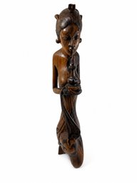Hand-Carved Balinese Style Wooden Female Figure Sculpture