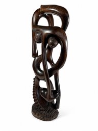 Large Hand-Carved Abstract Wood Sculpture Figure  Organic Modern Style