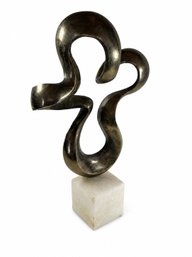Abstract Metal Ribbon Sculpture On Marble Base  Modern Contemporary Art Decor