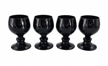 Glossy Black Stemmed Goblets - Set Of 4