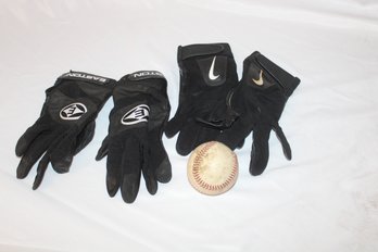 Easton & Nike Baseball Batting Gloves  2 Pairs With Baseball