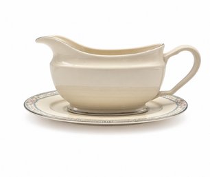 Lenox Charleston Ivory Gravy Boat & Floral Underplate With Silver-Tone Trim