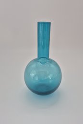 Turquoise Blue Glass Bud Vase With Round Body