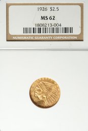 1926 $2.5 Indian Head Quarter Eagle Gold Coin - MS62