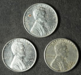 1943-P,D,S Lincoln Steel Wheat Cents