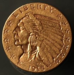 1915  Indian Head $2.50 Dollar Gold Coin