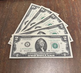 (5)  2017-A $2 Bills - Uncirculated & Consecutive